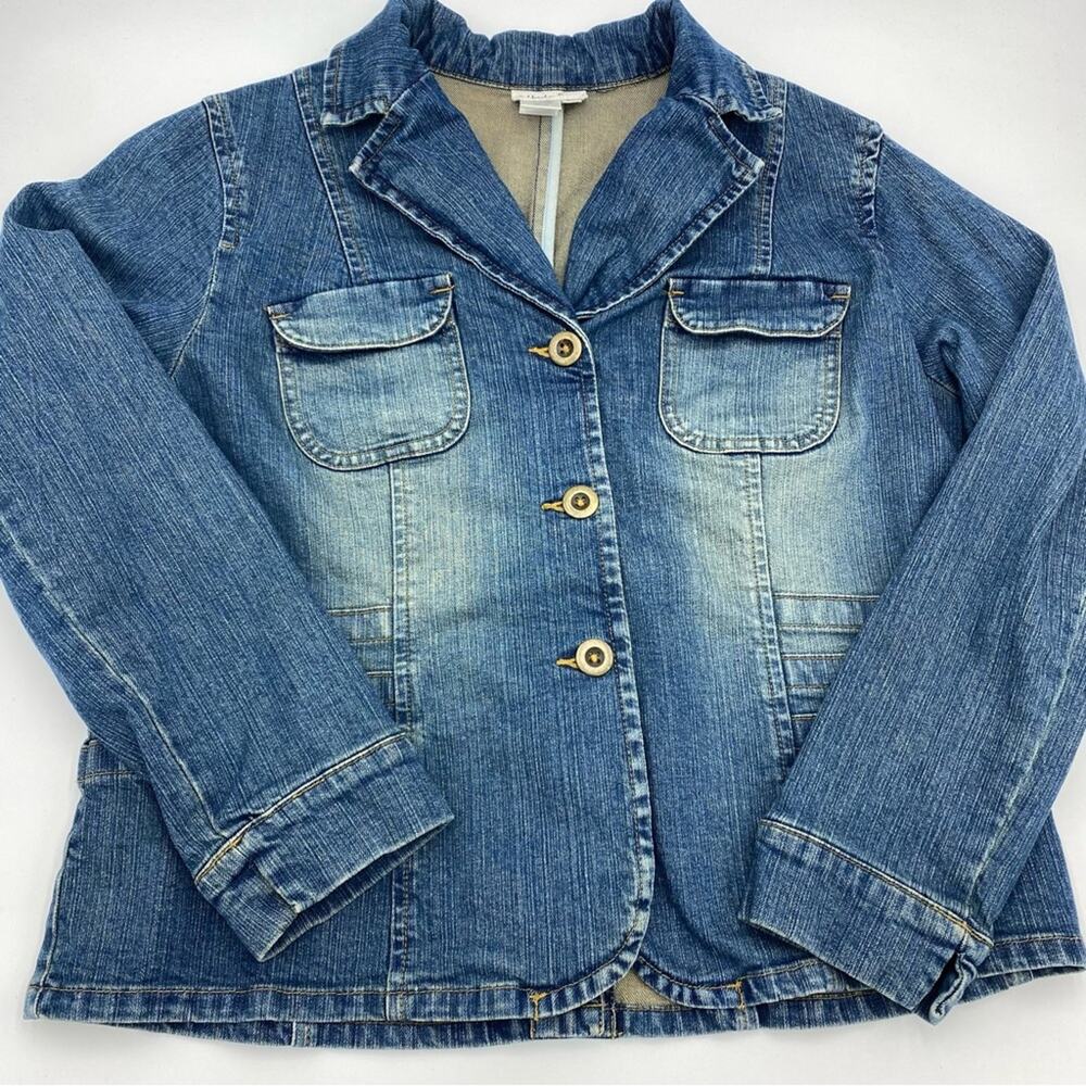 Coldwater Creek Denim Jacket Cottagecore‎ Costal Grandma Button Front Sz PL